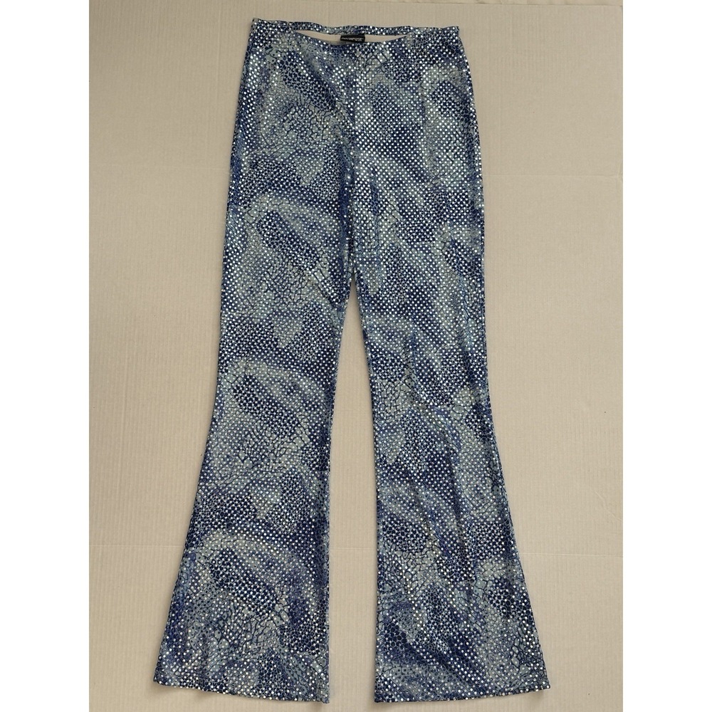 Y2K Juxtapose Metallic Sparkle Bell Bottom Pants NWT Size M Blue 28x32